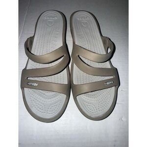 Crocs Women's StrappySandal, Size 9W, Taupe Khaki Oyster